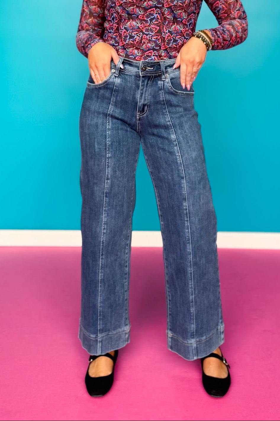 Mica High Rise Front Seam Wide Leg Jeans