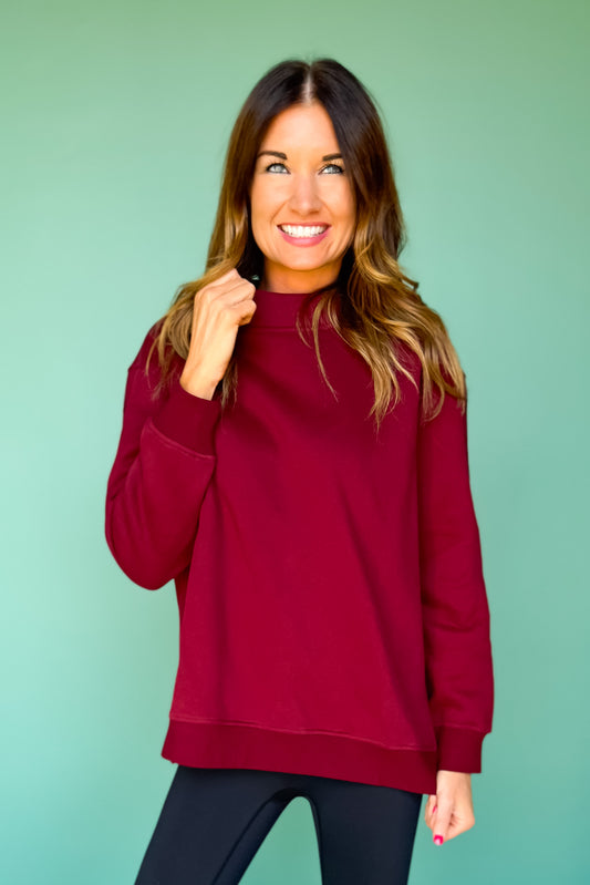 SSYS Foster Mock Neck Solid Sweatshirt In Maroon