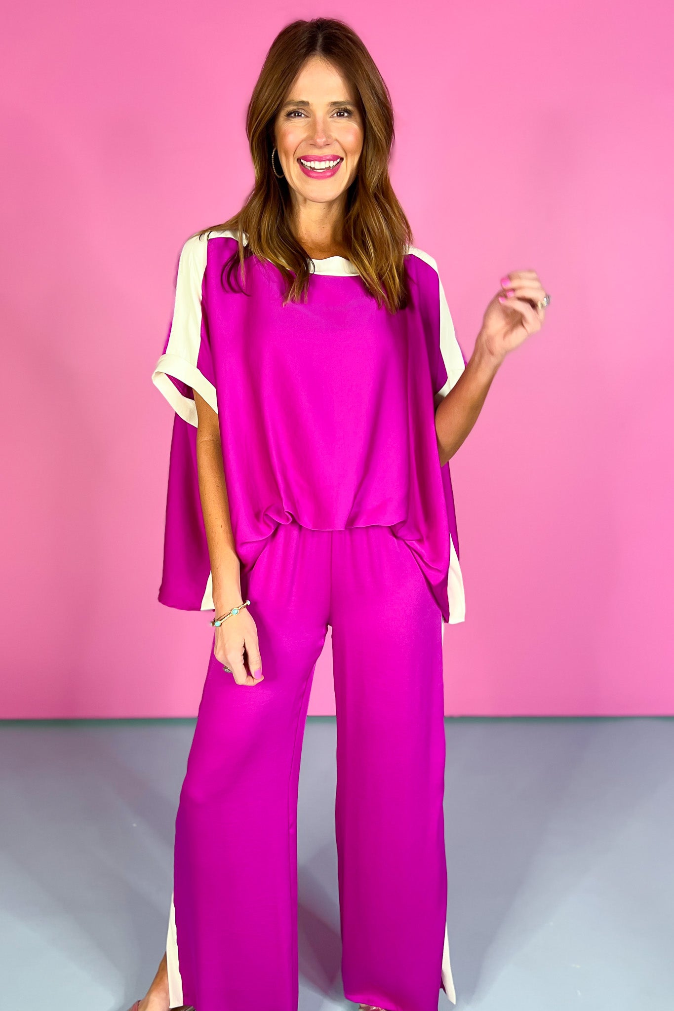 Orchid Contrast Band Pants, breathable, stripe detail, flowy, comfortable, ssys by mallory fitzsimmons