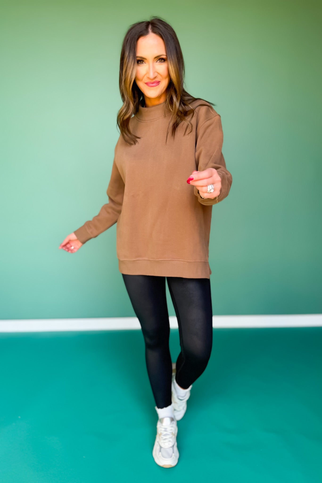 SSYS Foster Mock Neck Solid Sweatshirt In Brown