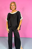 Black Contrast Band Pants, breathable, stripe detail, flowy, comfortable, ssys by mallory fitzsimmons