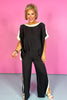 Black Contrast Band Pants, breathable, stripe detail, flowy, comfortable, ssys by mallory fitzsimmons