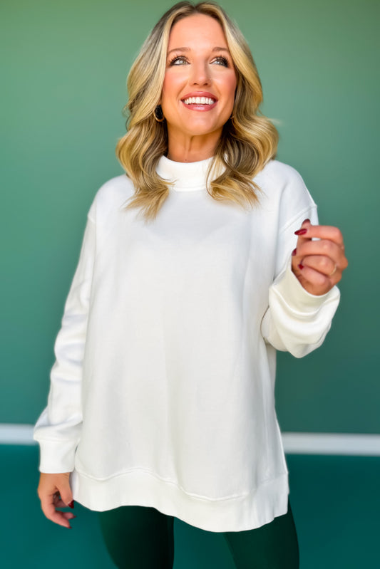 SSYS Foster Mock Neck Solid Sweatshirt In White