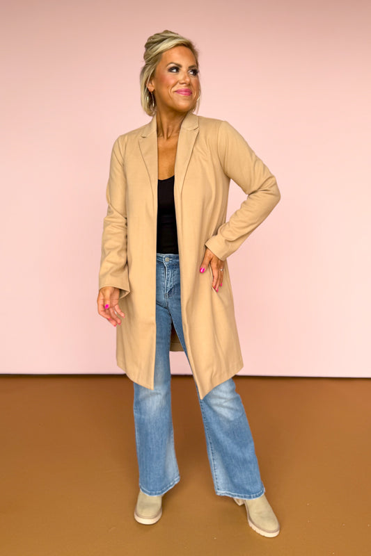 Taupe Open Front Notched Lapel Half Coat *FINAL SALE*