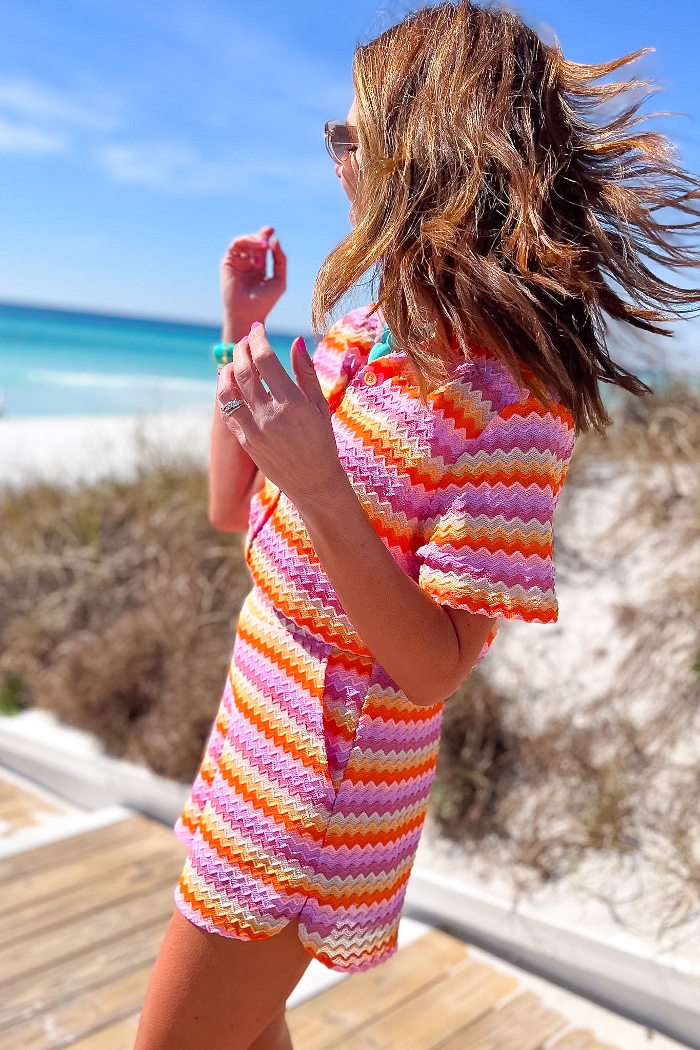 SSYS Junie Chevron Knit Shorts Set In Sun Kissed