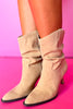 Khaki Suede Western Kitten Heeled Boots