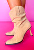 Khaki Suede Western Kitten Heeled Boots