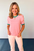 Pink Striped Contrast Band Short Sleeve Top