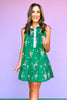 THML Green Floral Contrast Collar Sleeveless Dress