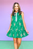 THML Green Floral Contrast Collar Sleeveless Dress