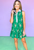 THML Green Floral Contrast Collar Sleeveless Dress