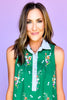 THML Green Floral Contrast Collar Sleeveless Dress