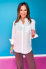SSYS Merryn Collared Poplin Button Down Top In White
