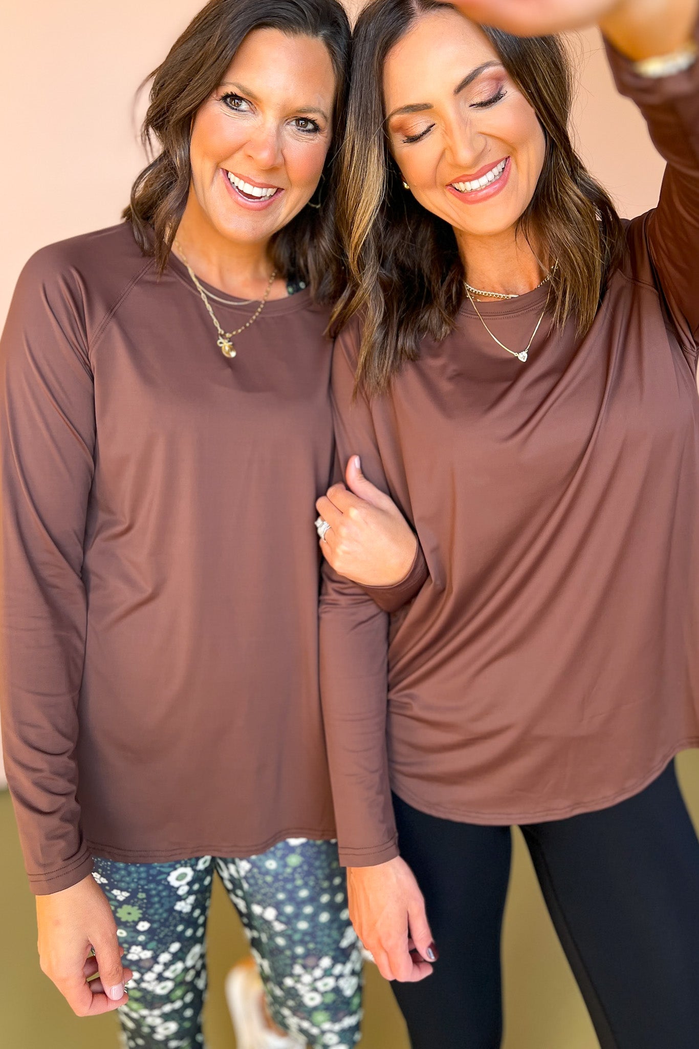 SSYS Long Sleeve Mesh Back Active Top In Brown