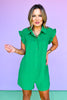 Green Smocked Yoke Ruffle Trim Sleeve Romper *FINAL SALE*