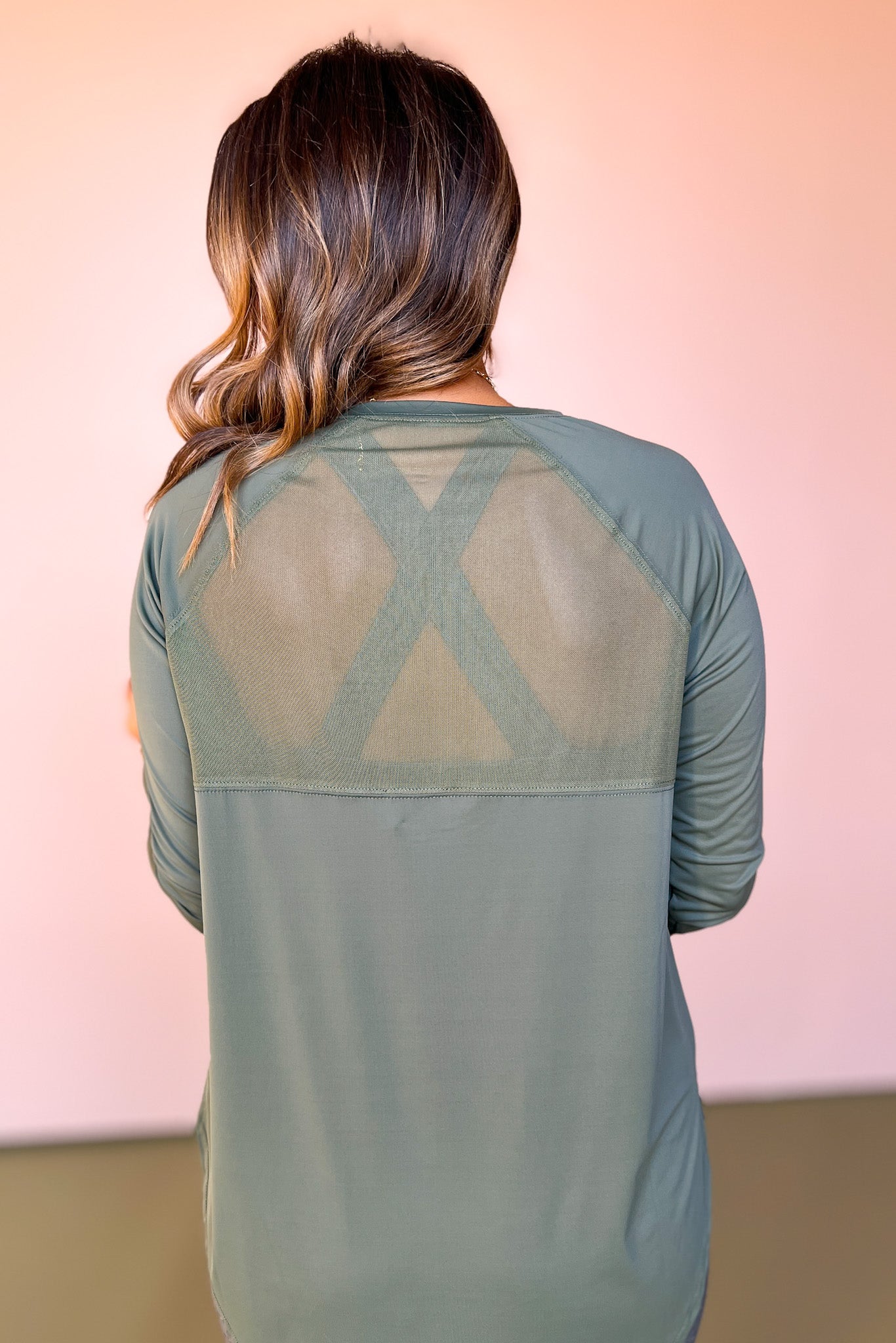 SSYS Long Sleeve Mesh Back Active Top In Olive