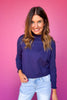 SSYS Darby Ruffle Neck Sweater In Navy