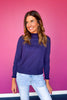SSYS Darby Ruffle Neck Sweater In Navy