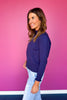 SSYS Darby Ruffle Neck Sweater In Navy