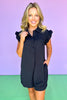 Black Smocked Yoke Ruffle Trim Sleeve Romper *FINAL SALE*