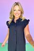 Black Smocked Yoke Ruffle Trim Sleeve Romper *FINAL SALE*