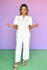 Off White Scallop Inset Yoke Hem Short Bubble Sleeve Top *FINAL SALE*