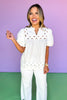 Off White Scallop Inset Yoke Hem Short Bubble Sleeve Top *FINAL SALE*