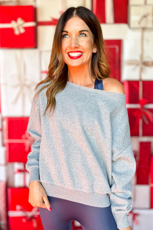 SSYS Signature Off Shoulder Sweatshirt In Heather Grey