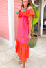 SSYS Lennon Printed Off The Shoulder Maxi Dress In Pink and Orange