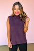 Dark Plum Turtleneck Sleeveless High Low Hem Sweater *FINAL SALE*