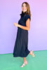 Black Collared Belted Waist Midi Dress