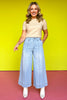 Blue Denim High Waisted Wide Leg Pants