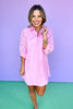 Pink Eyelet Lace Embroidered Shirt Dress