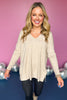 Beige V Neck Center Seam High Low Sweater *FINAL SALE*