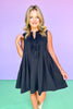 Black Pleated Round Neck Bow Tie Closure Sleeveless Dress