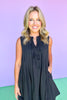 Black Pleated Round Neck Bow Tie Closure Sleeveless Dress
