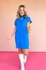 Blue Mock Neck Front Pocket Short Sleeve Sweater Dress *FINAL SALE*