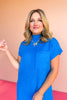 Blue Mock Neck Front Pocket Short Sleeve Sweater Dress *FINAL SALE*