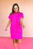 Hot Pink Mock Neck Front Pocket Short Sleeve Sweater Dress *FINAL SALE*