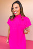 Hot Pink Mock Neck Front Pocket Short Sleeve Sweater Dress *FINAL SALE*