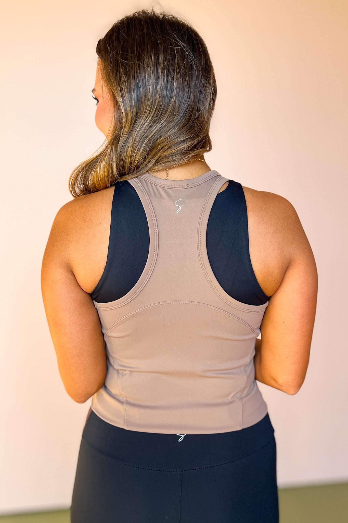 SSYS Tan Solid Fitted Racerback Tank