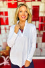SSYS White Honeycomb Long Sleeve Frill V Neck Active Top