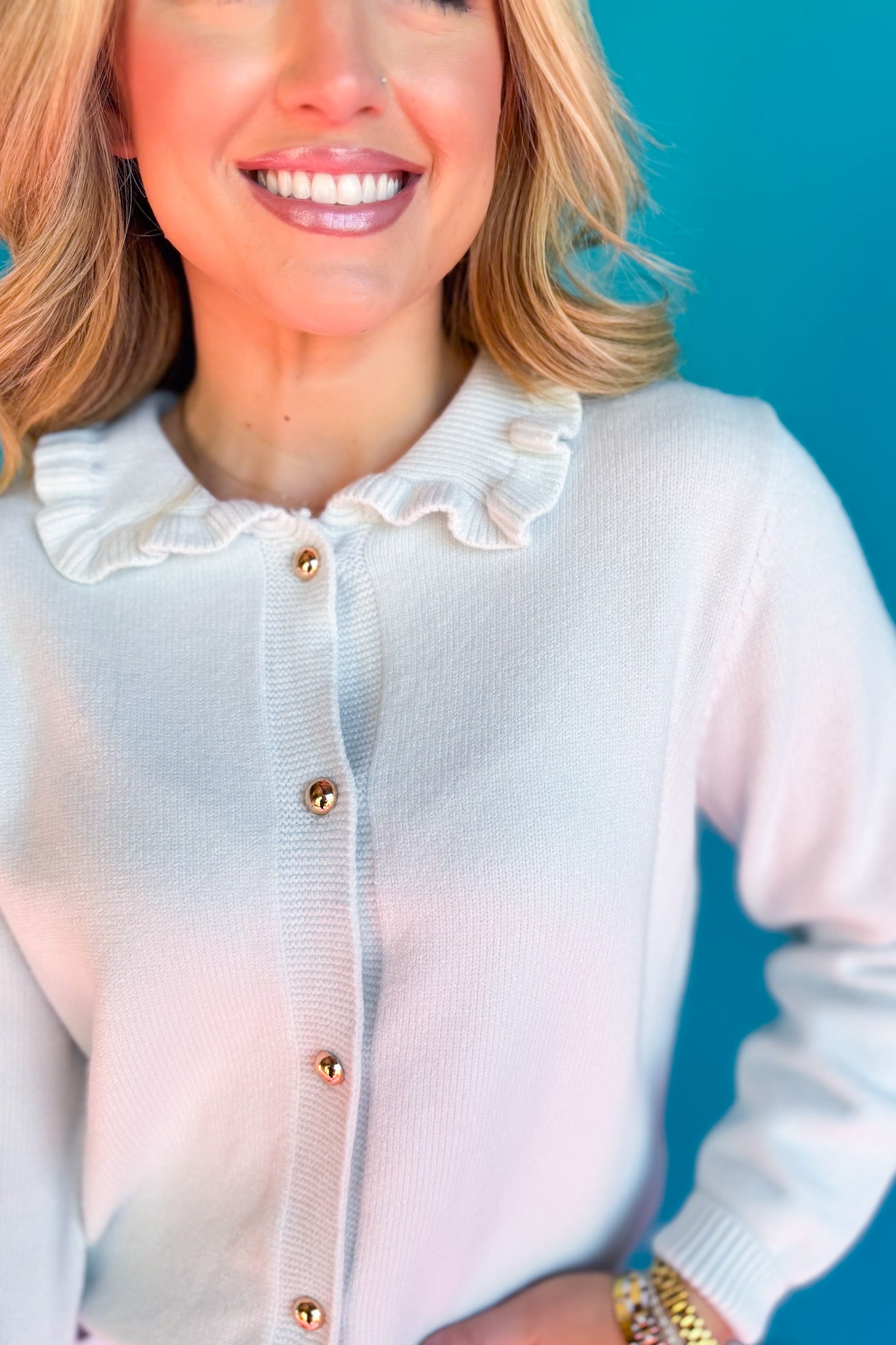SSYS Maeve Ruffle Collar Cardigan In Ice Blue