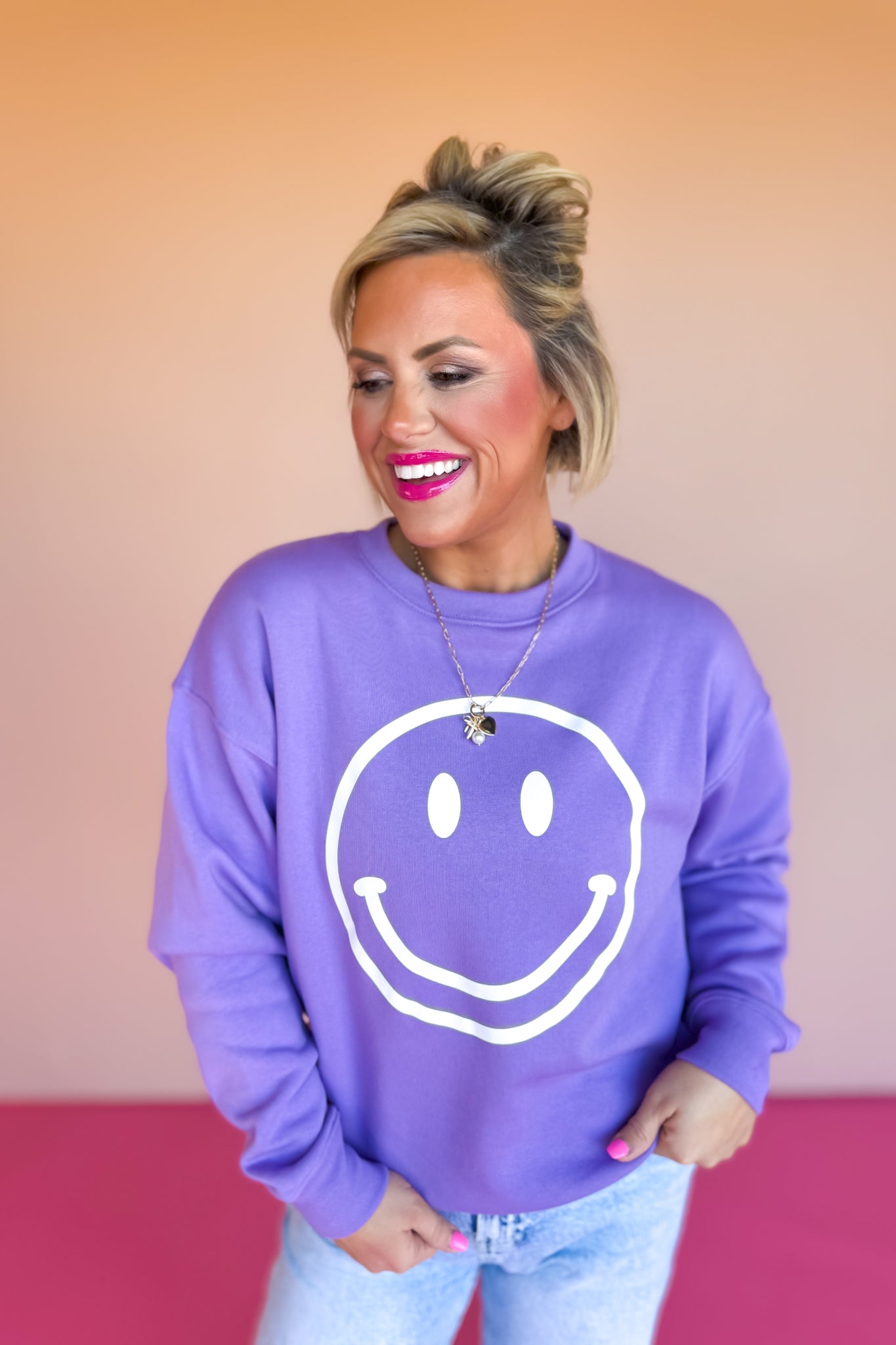 Lavender Smile Round Neck Sweatshirt *FINAL SALE*