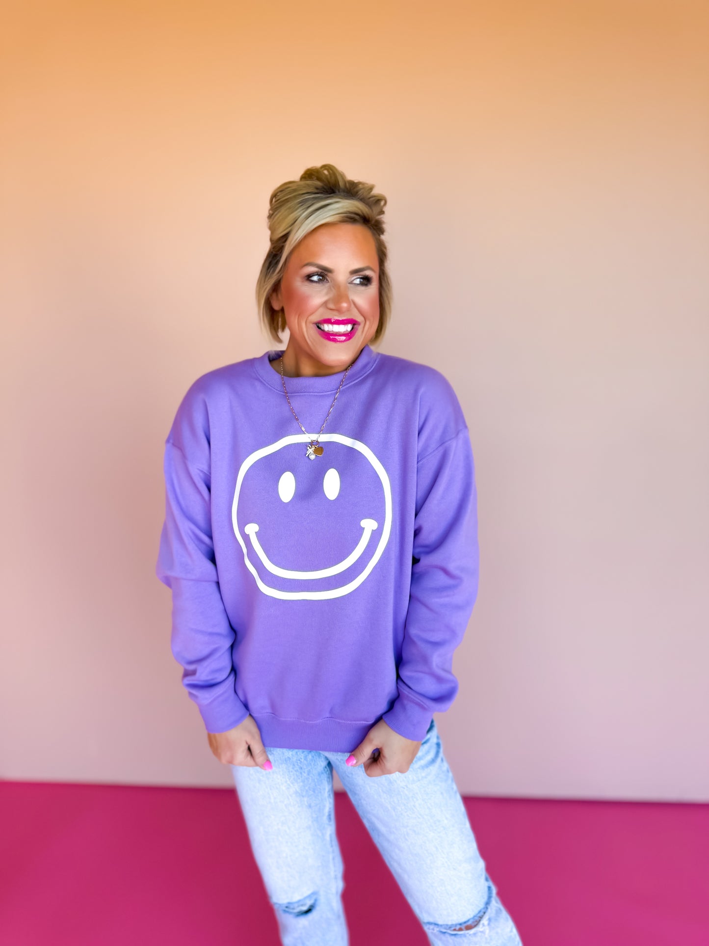 Lavender Smile Round Neck Sweatshirt *FINAL SALE*