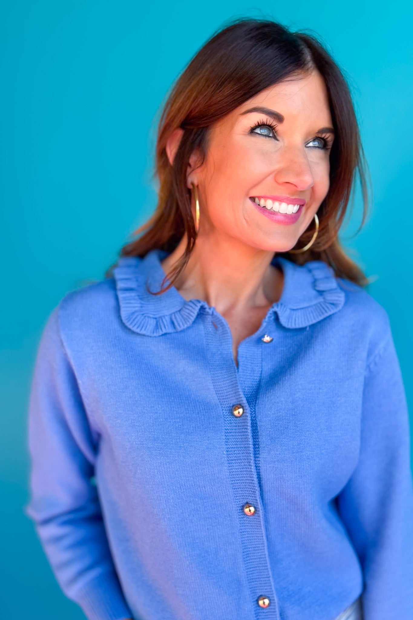 SSYS Maeve Ruffle Collar Cardigan In Cornflower