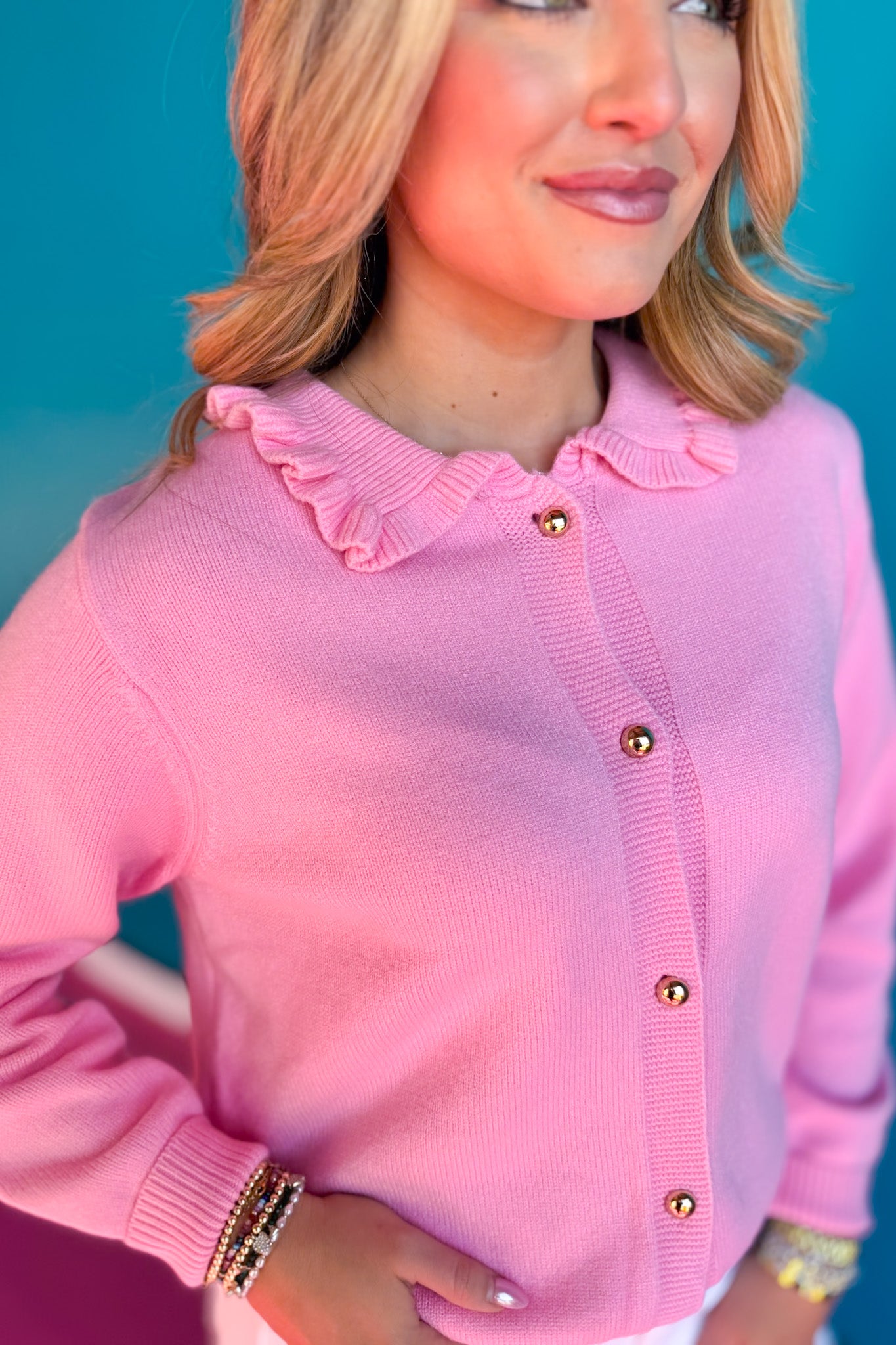SSYS Maeve Ruffle Collar Cardigan In Pink