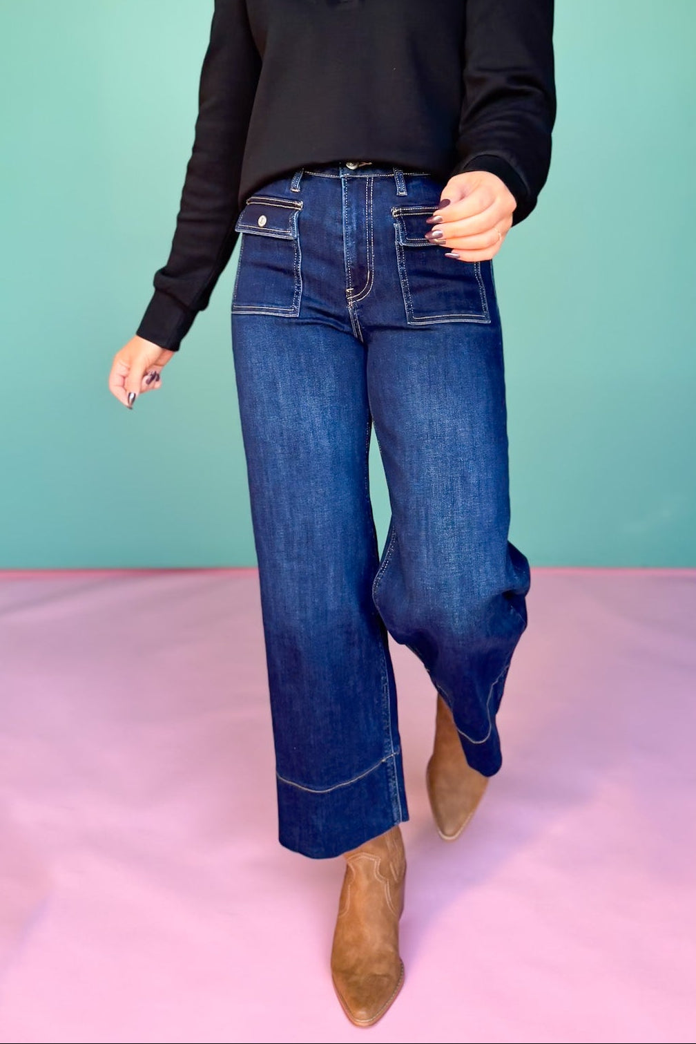 Mica High Rise Cropped Wide Leg with Patch Pocket