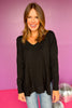 Black V Neck Center Seam High Low Sweater *FINAL SALE*