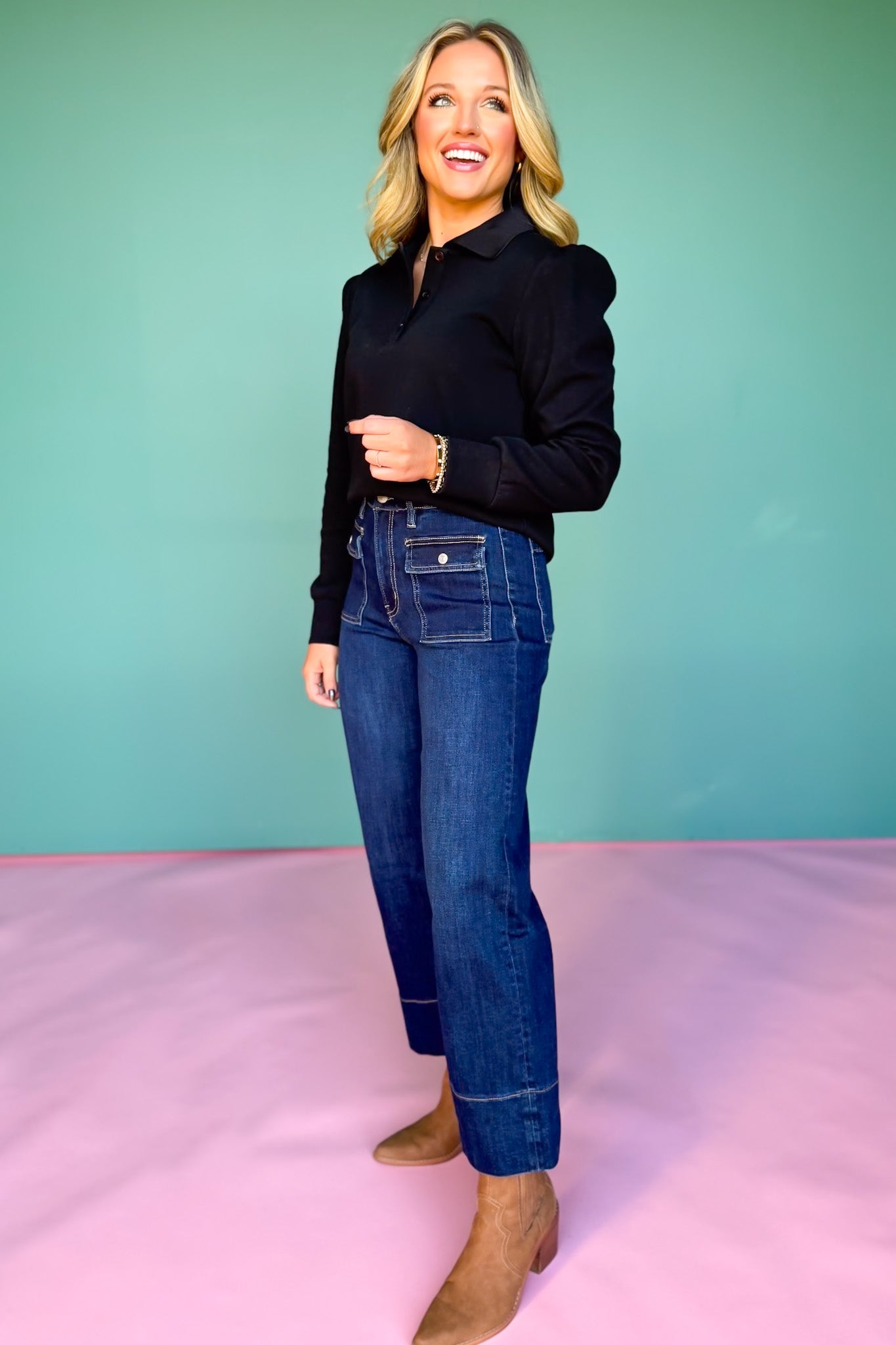 Mica High Rise Cropped Wide Leg with Patch Pocket